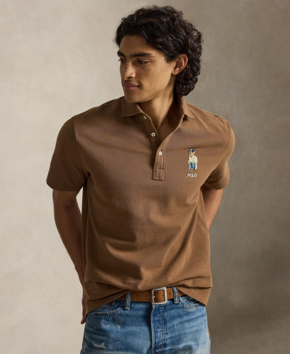 Polo Ralph Lauren Men's Classic-Fit Polo Bear Mesh Polo Shirt - Luggae Brown- Heritage Brown