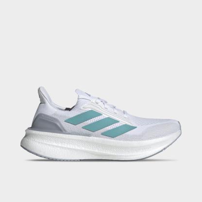 Women's adidas Ultraboost 5X Running Shoes - Cloud White/Mint Ton/Glow Purple - Left shoe facing left. Outside of the shoe.