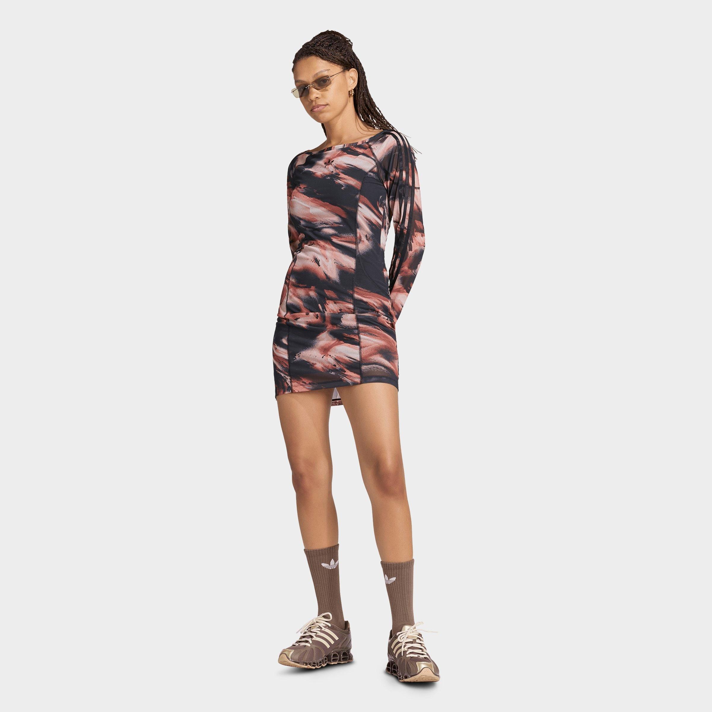 Women's adidas Originals Graphic Mini Dress - Vermillion/Crystal Linen/Aurora Coffee/Black