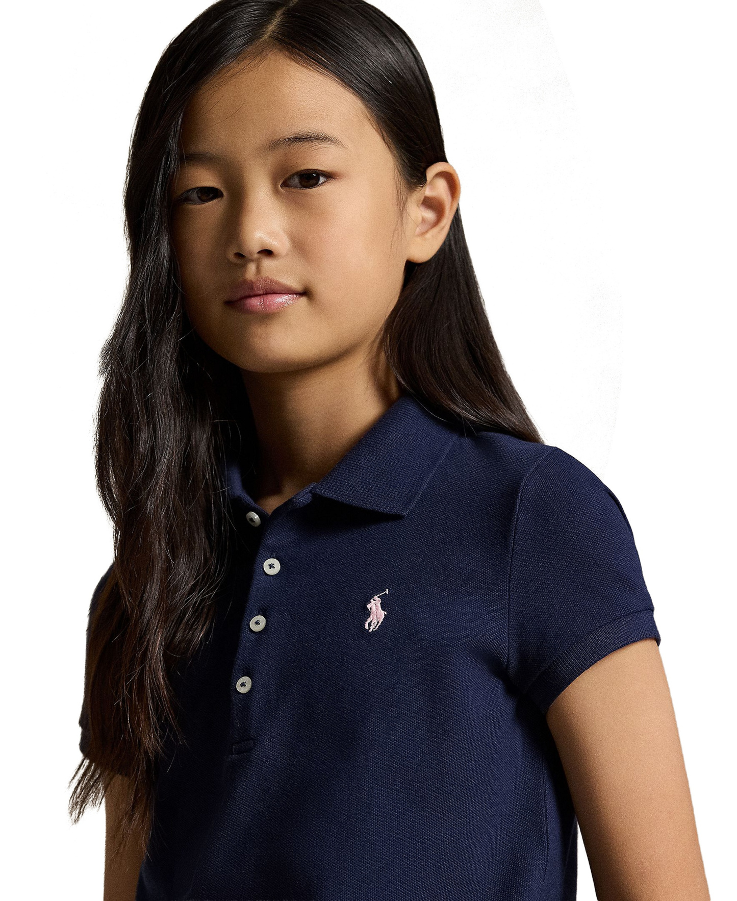 Polo Ralph Lauren Girls' 7-16 Stretch Cotton Mesh Polo Shirt - Navy