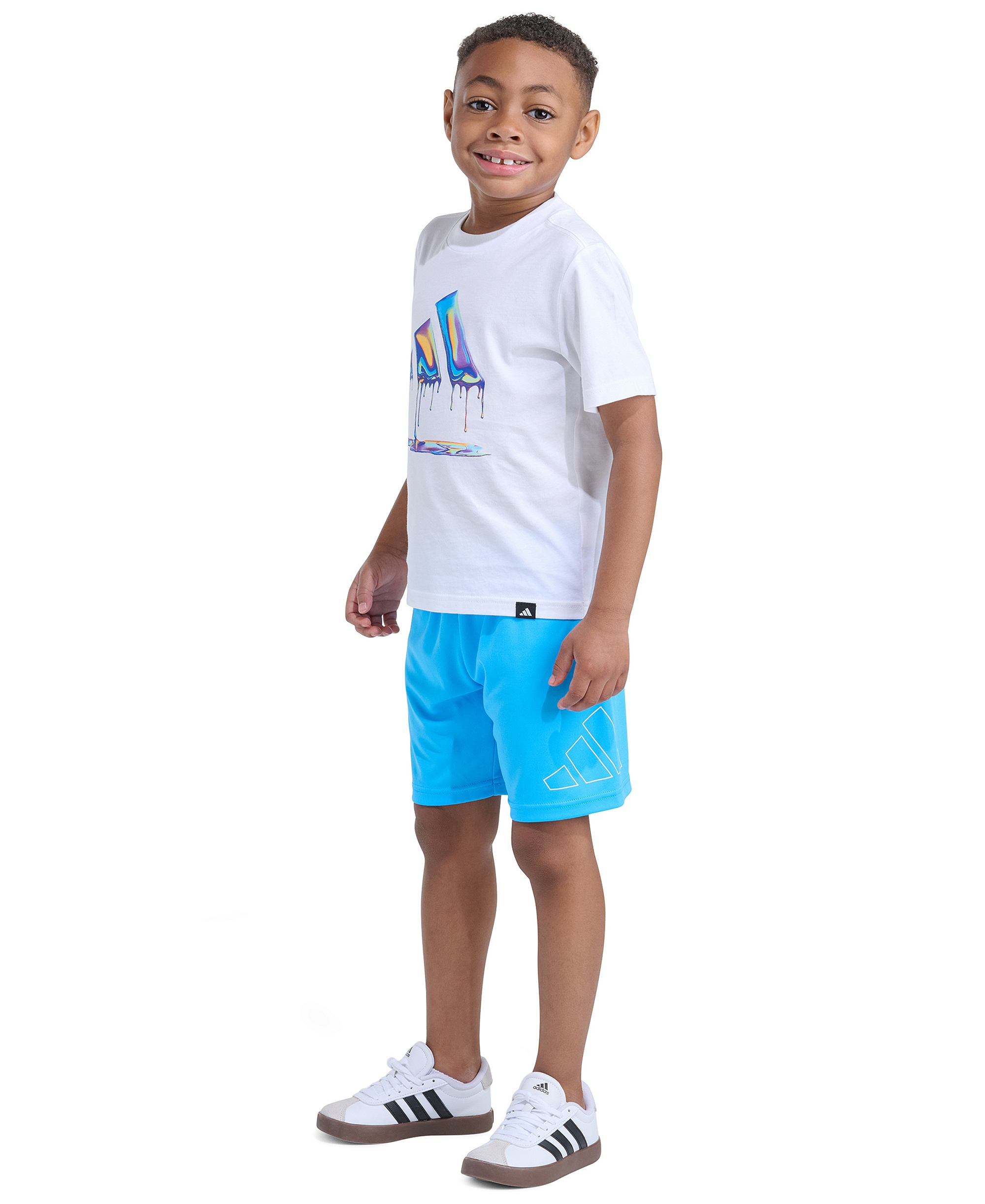 adidas Boys' 2T-7 Essential Graphic T-Shirt and Shorts, 2-Piece Set - White w/Blue