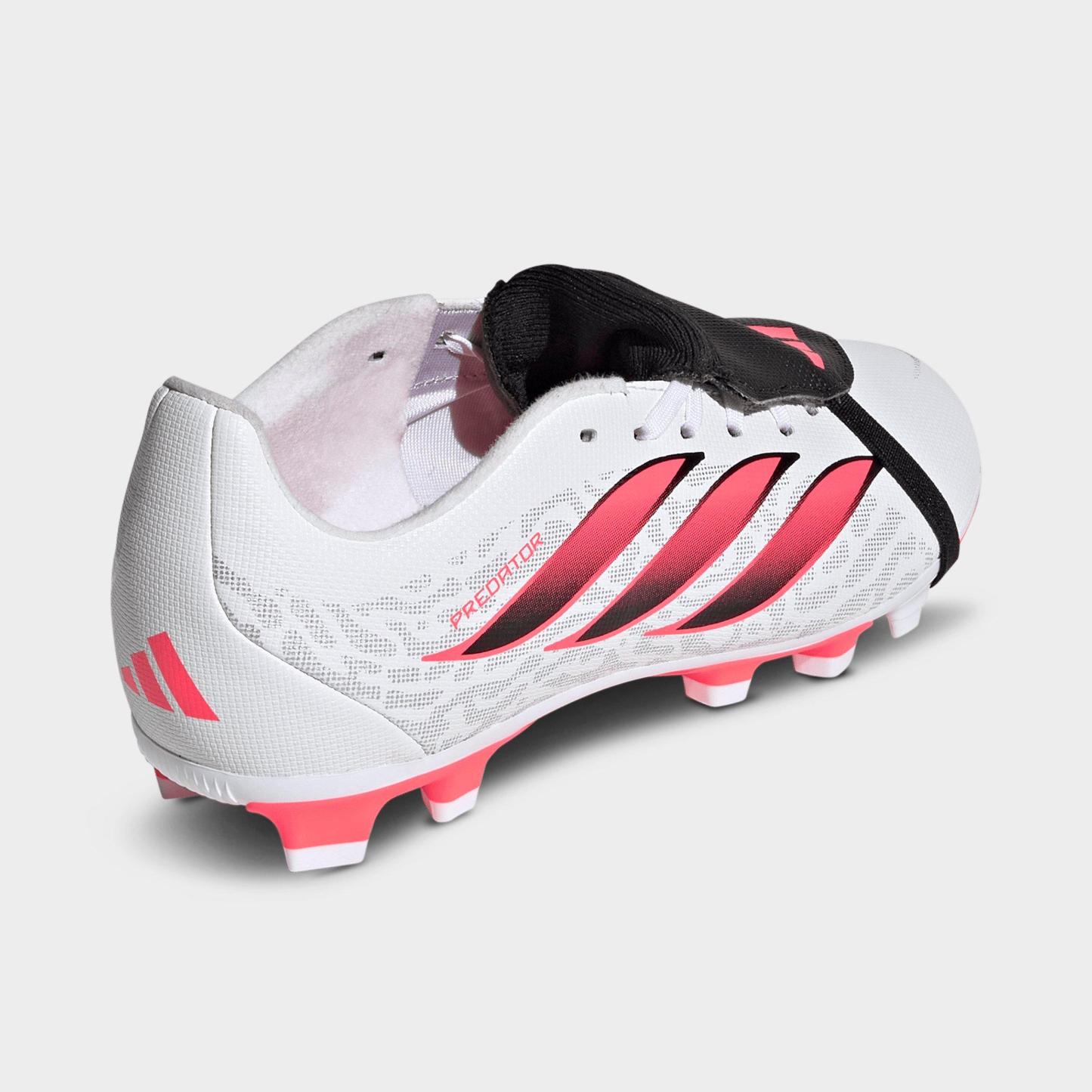Big Kids' adidas Predator Club Fold Over Tongue Firm Ground and Multi Ground Soccer Cleats - White/Solar Turbo/Black (KJ6728-100) - Back view