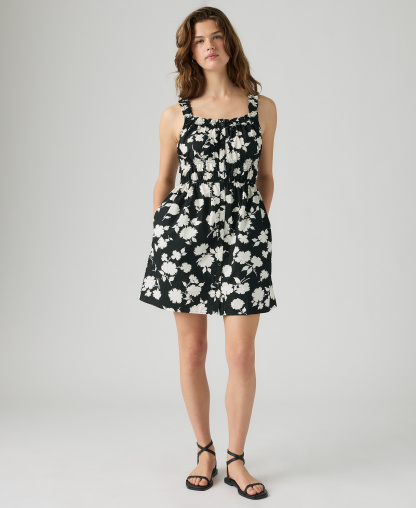 Levi's Women's Vera Waisted Square Neck Cotton Mini Dress - Jonna Floral Anthracite Night Egret