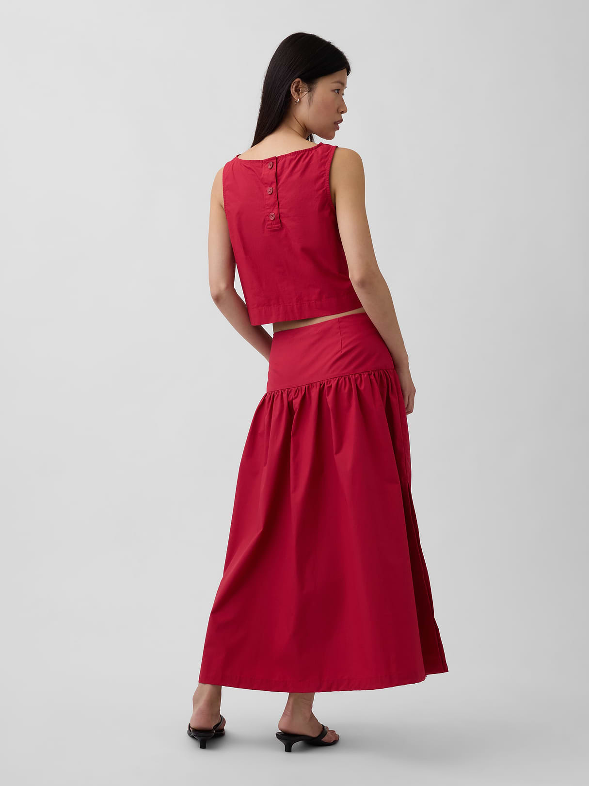 Poplin Drop-Waist Maxi Skirt - Chakra red
