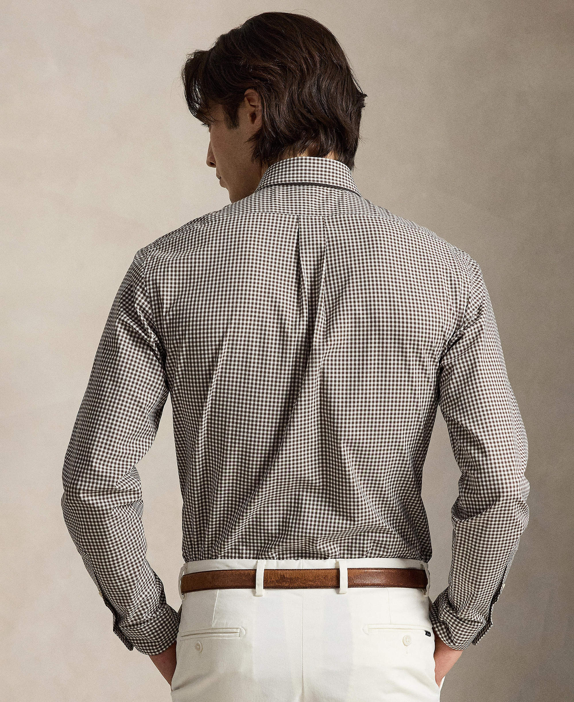 Polo Ralph Lauren Men's Stretch Poplin Shirt - Nutmeg Brown White