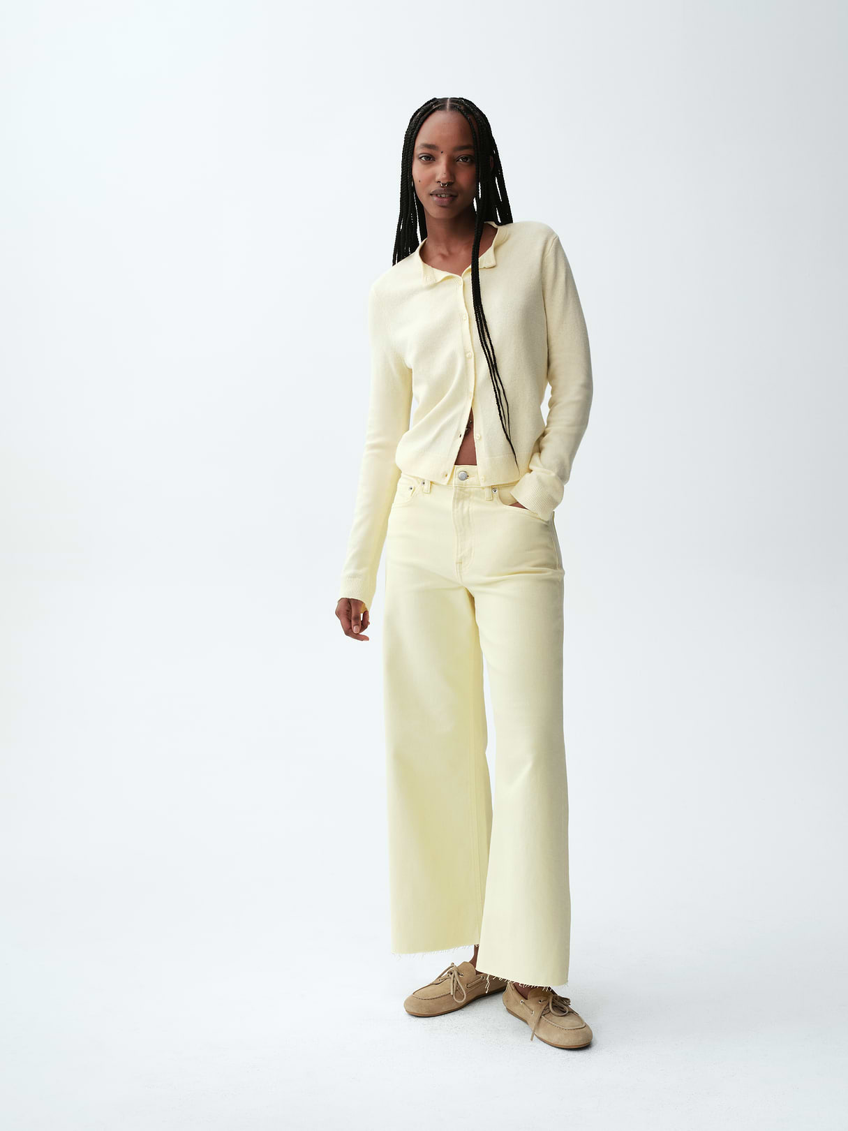 High Rise Stride Wide-Leg Ankle Jeans - Maize yellow