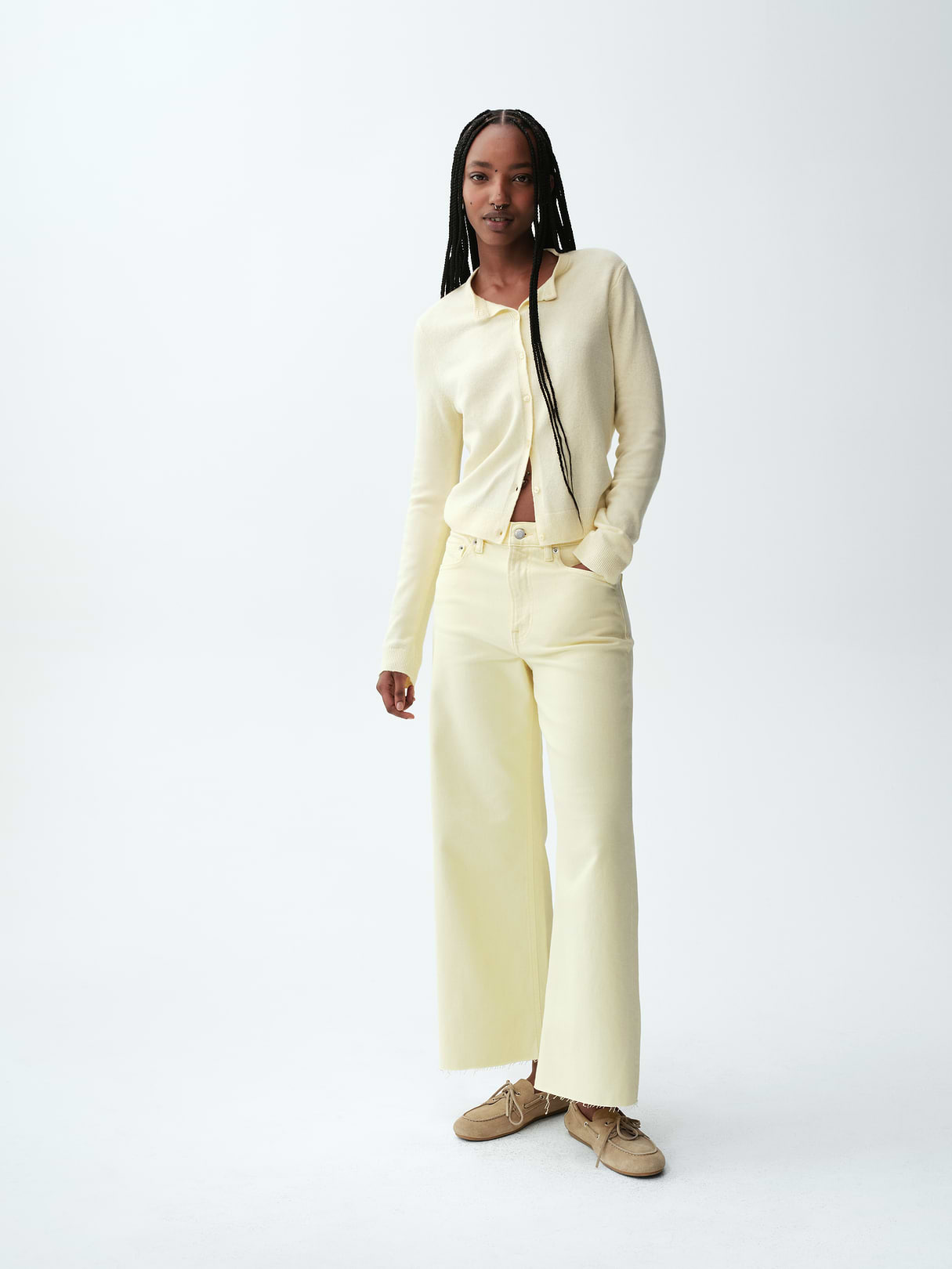 High Rise Stride Wide-Leg Ankle Jeans - Maize yellow