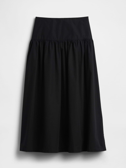 Poplin Drop-Waist Maxi Skirt - True black