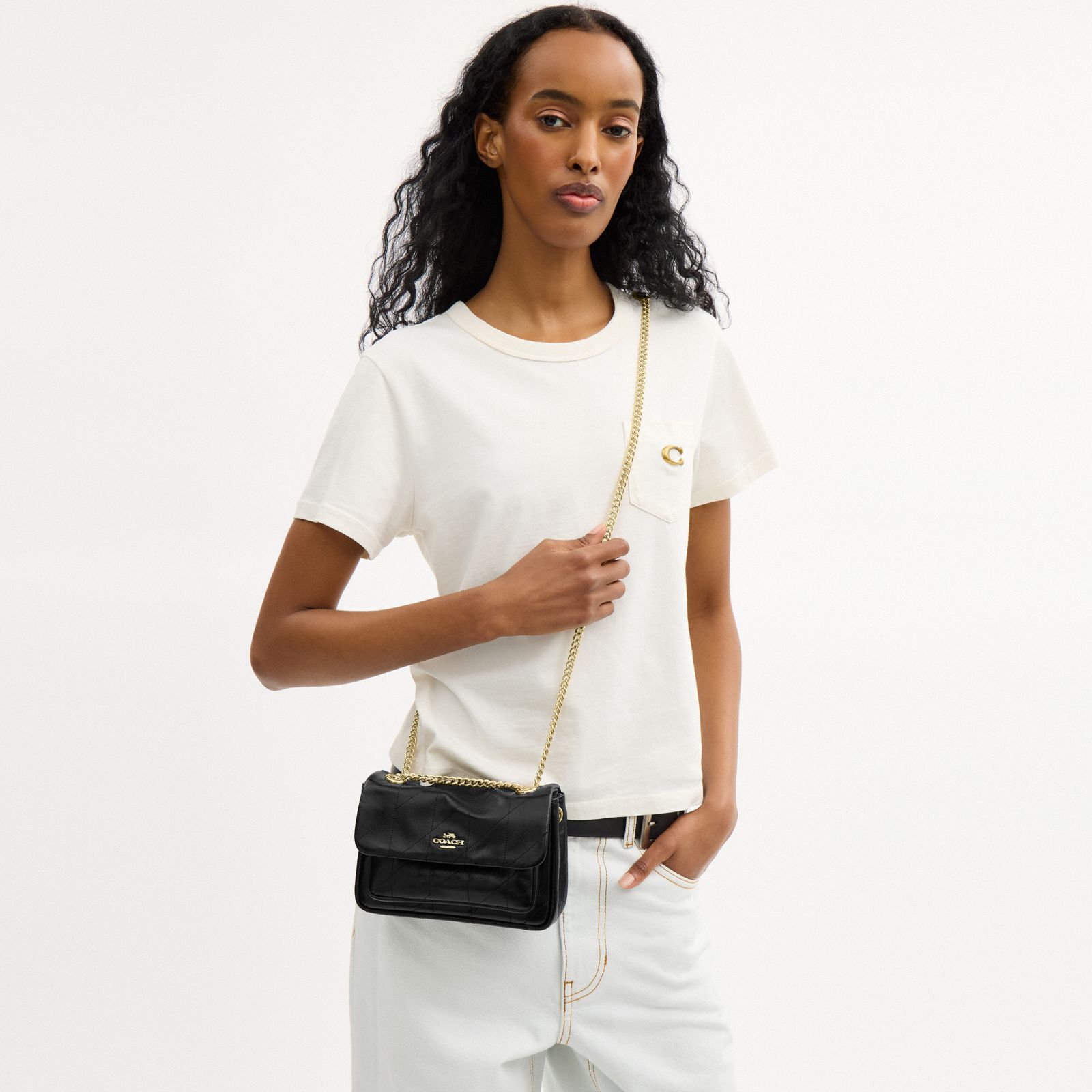 Elodie Crossbody Bag 18 With Quilting - Gold/Black - view 3