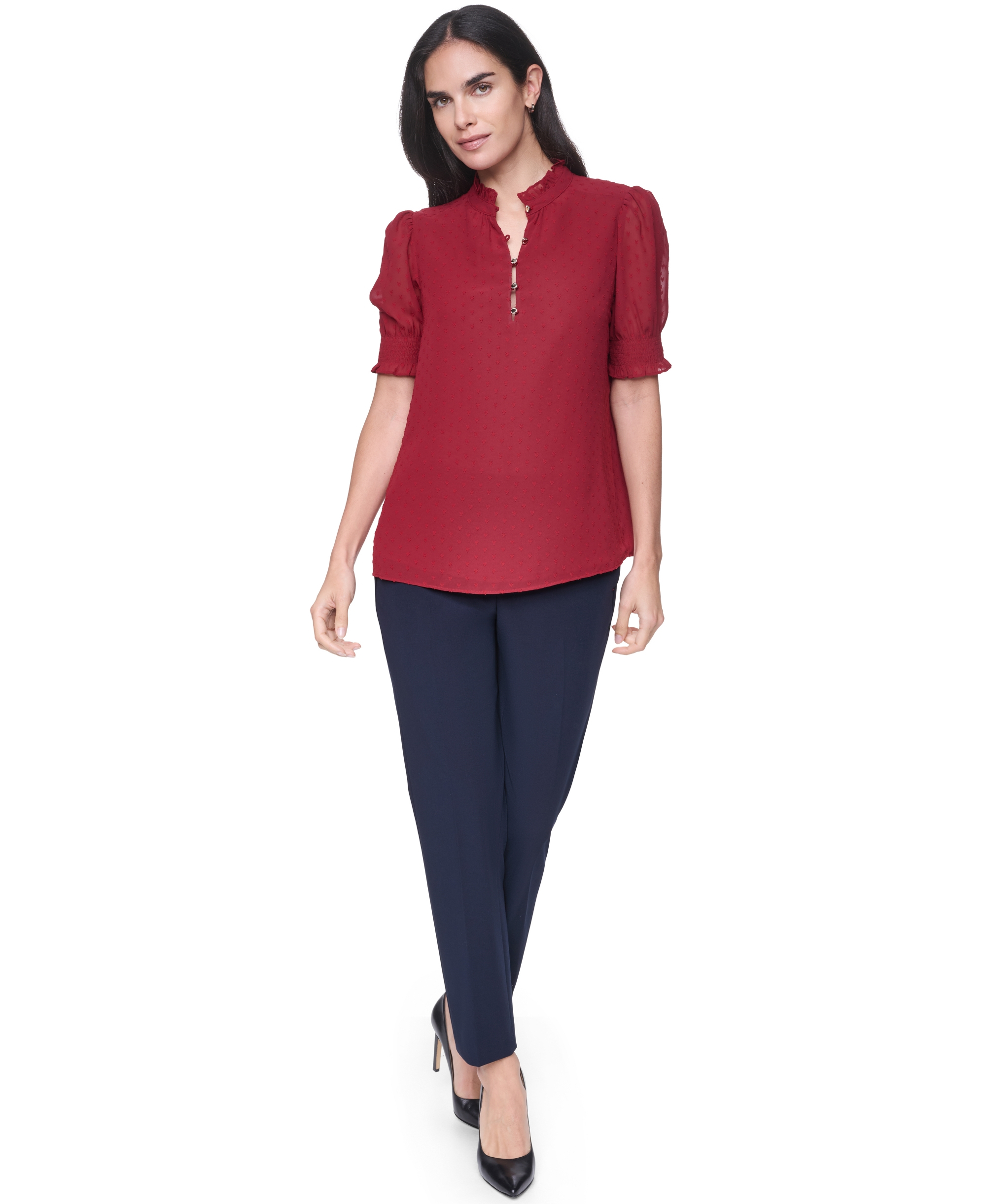 Tommy Hilfiger Women's Clip Dot Mock Neck Popover Top - Crimson