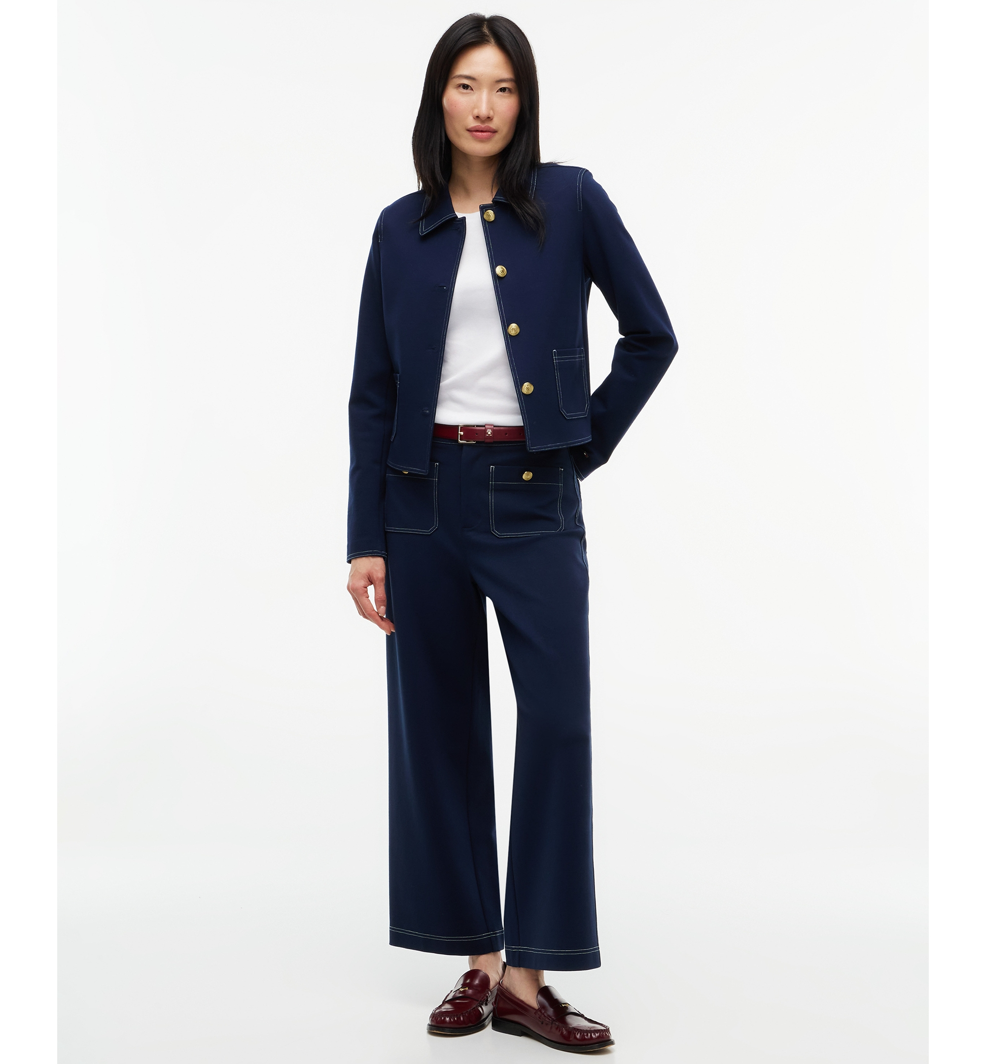 Tommy Hilfiger Women's Ponte-Knit Top Stitch Detail Jacket - Dark Blue
