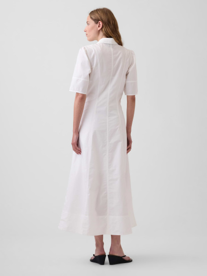 Barrel-Sleeve Maxi Shirtdress - Optic white