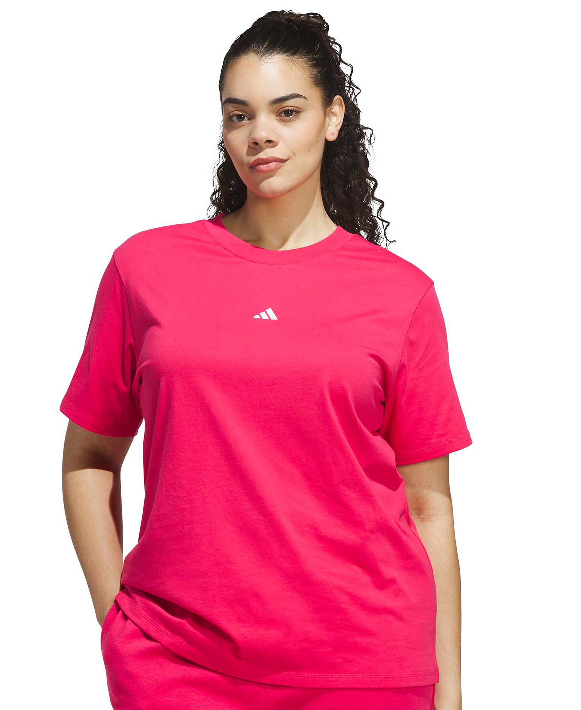 adidas Women's Short-Sleeve Cotton Crewneck Logo T-Shirt - Power Pink