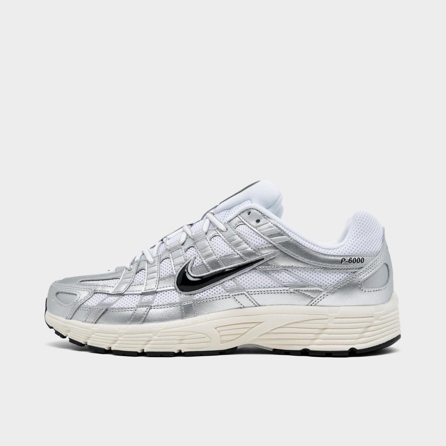 Men's Nike P-6000 Casual Shoes - White/Metallic Silver/Flat Silver/Black