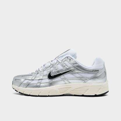Men's Nike P-6000 Casual Shoes - White/Metallic Silver/Flat Silver/Black