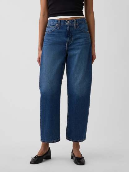 High Rise Crop Barrel Jeans - Dark wash indigo