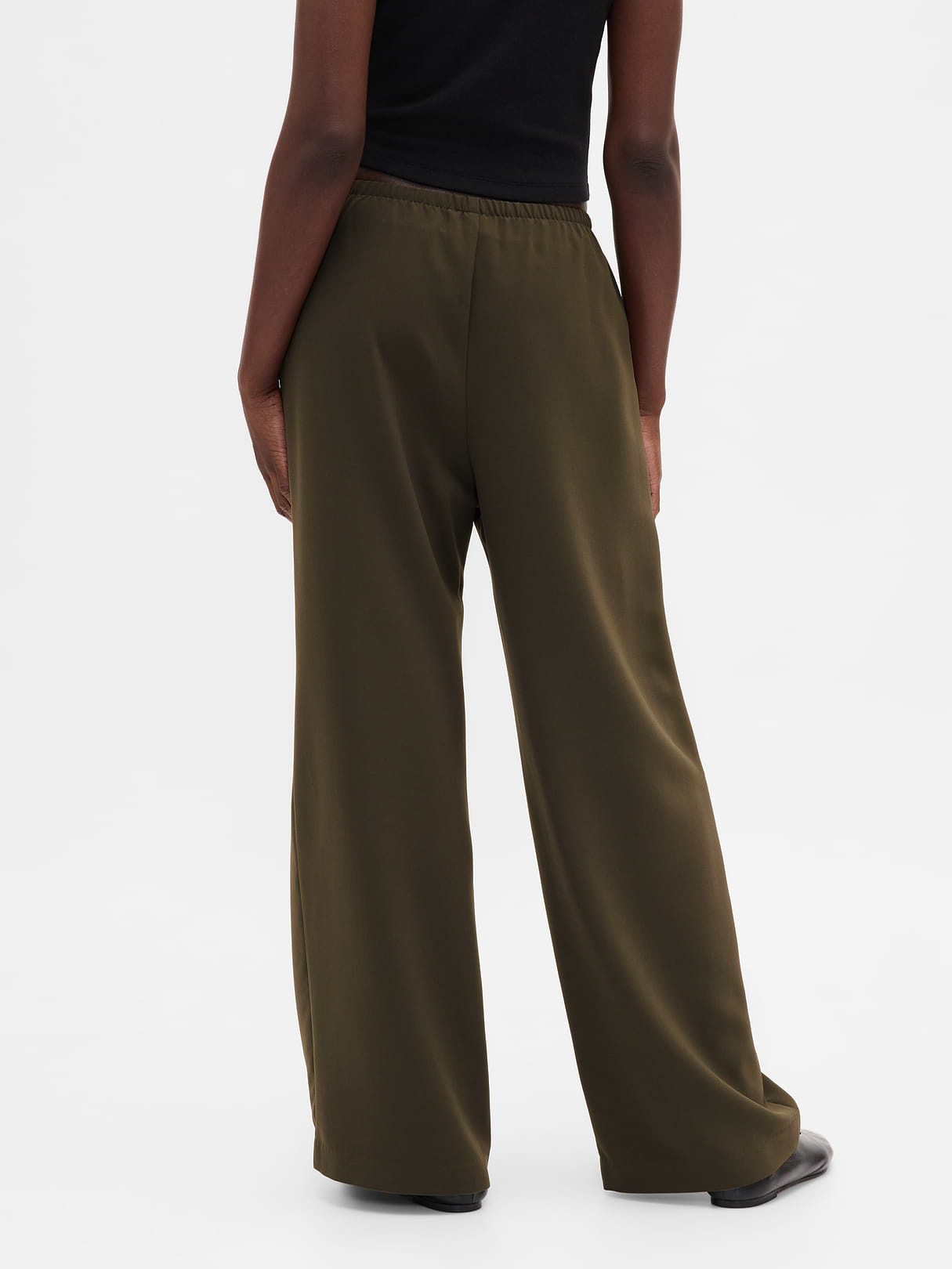 Easy Wide-Leg Pants - Black moss green