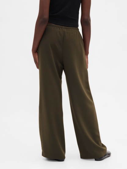 Easy Wide-Leg Pants - Black moss green