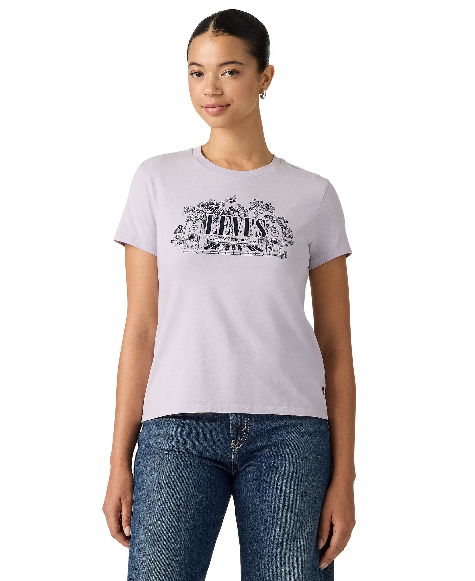 Levi's Women's Perfect Graphic Logo Cotton T-Shirt - Abela Floral Bw Pear Sorbet