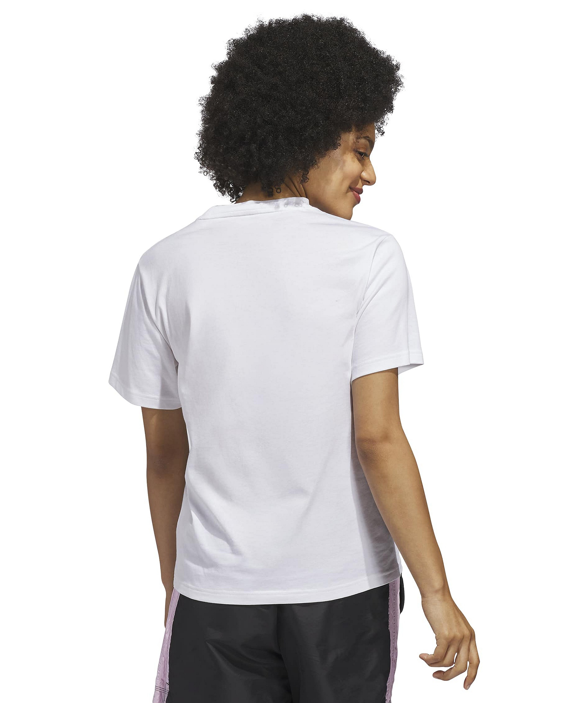 adidas Women's Gingham Big Logo Graphic Crewneck Cotton T-Shirt - White