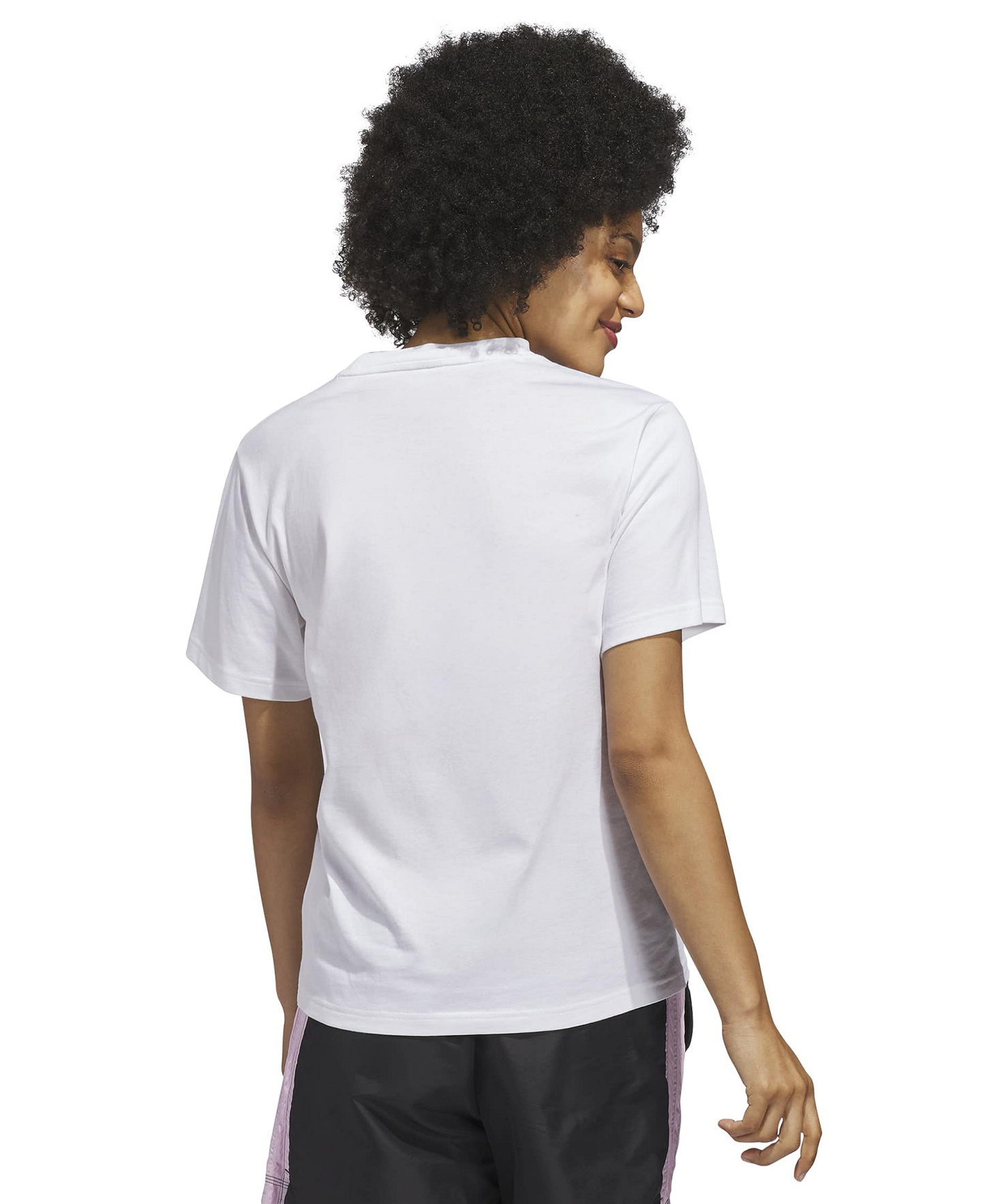 adidas Women's Gingham Big Logo Graphic Crewneck Cotton T-Shirt - White