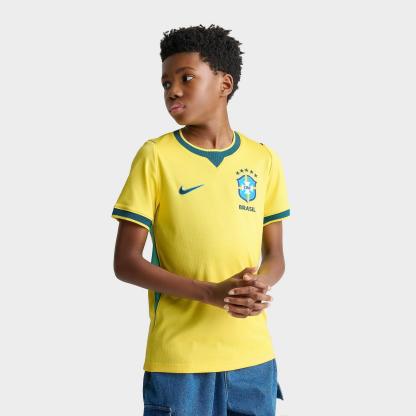 Big Kids' Nike Brazil 26 Stadium Home Dri-FIT Replica Soccer Jersey - Canary/Light Menta/Geode Teal