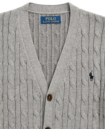 Polo Ralph Lauren Big Boys Cable-Knit Cotton V-Neck Cardigan Sweater - Andover Heather