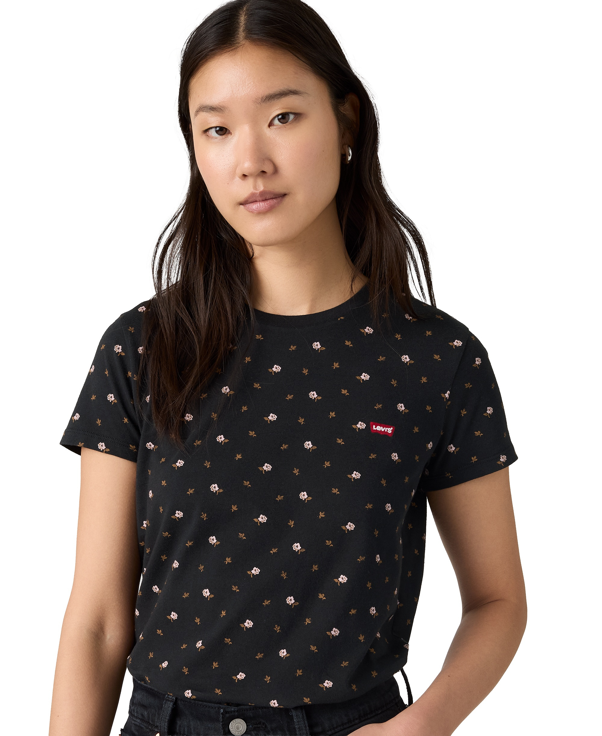 Levi's Women's The Perfect Crew Neck Cotton T-Shirt - Taru Floral V2 Anthracite Night
