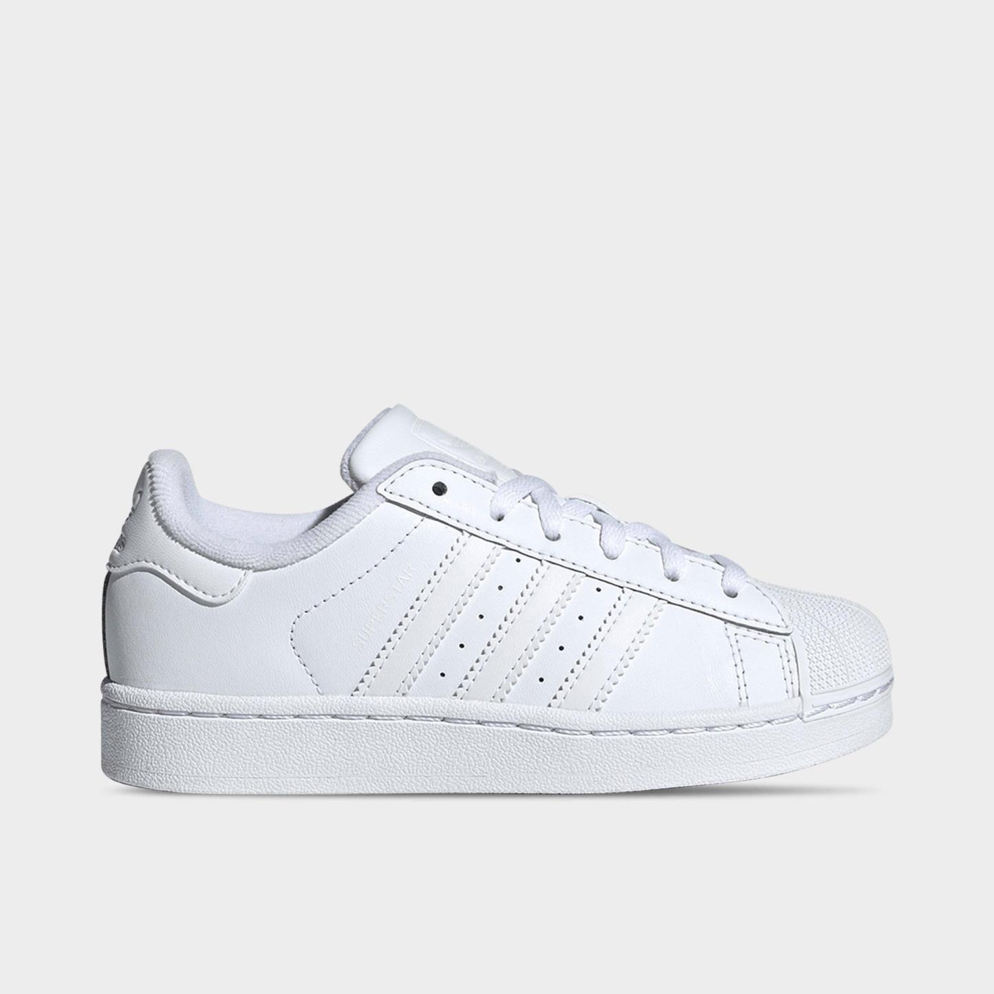 Little Kids' adidas Originals Superstar II Casual Shoes - White/White/White - Left shoe facing left. Outside of the shoe.