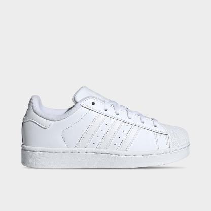 Little Kids' adidas Originals Superstar II Casual Shoes - White/White/White - Left shoe facing left. Outside of the shoe.