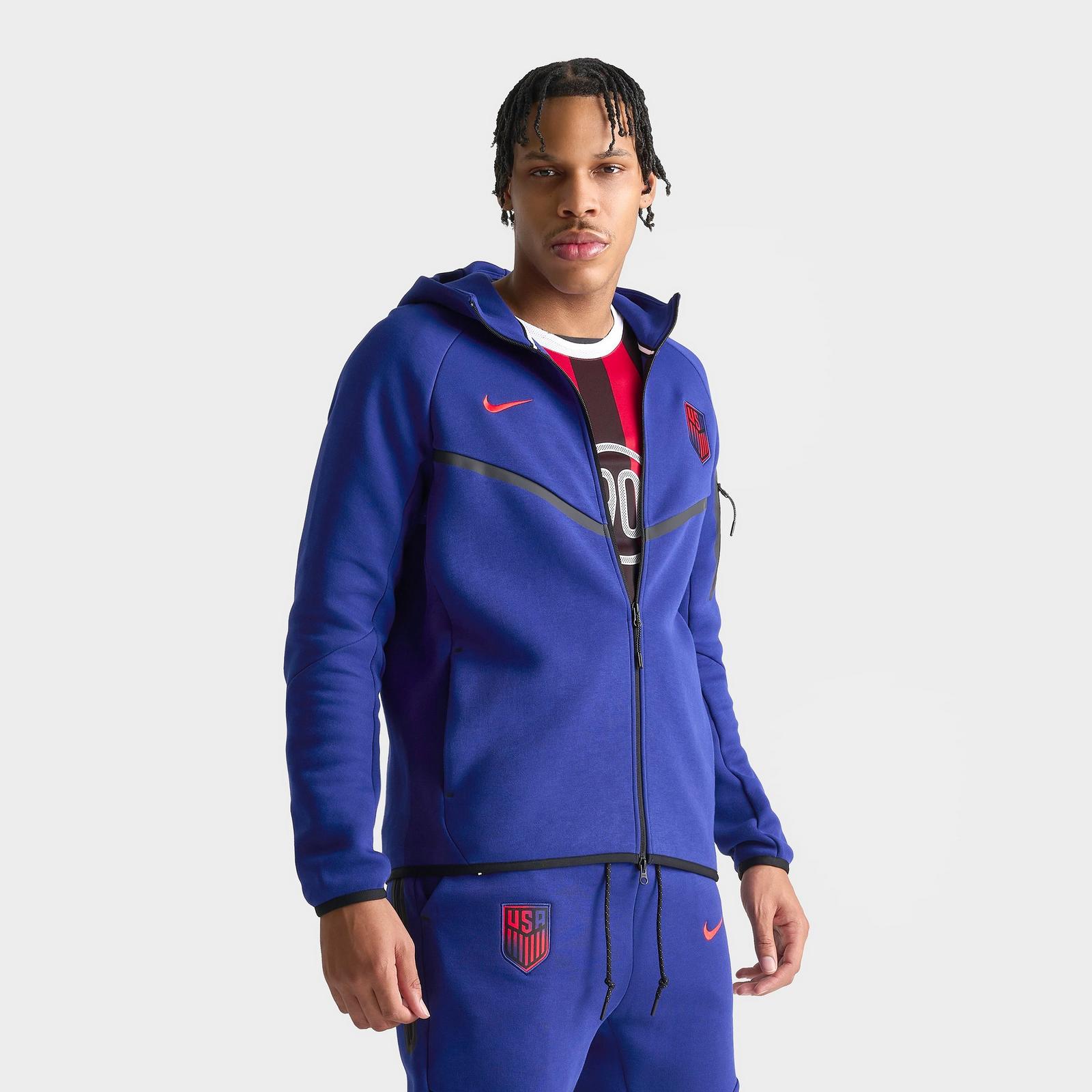 Men's Nike USA Soccer Tech Fleece Windrunner Full-Zip Hoodie - Deep Royal Blue/Challenge Red
