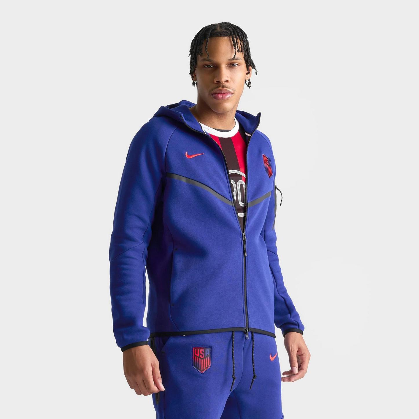 Men's Nike USA Soccer Tech Fleece Windrunner Full-Zip Hoodie - Deep Royal Blue/Challenge Red