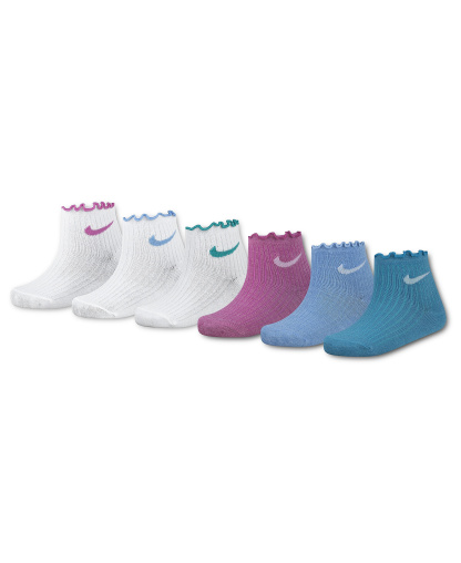 Nike Girls' 4-7 Lettuce Ankle Socks, 6-Pack - Playful Pink