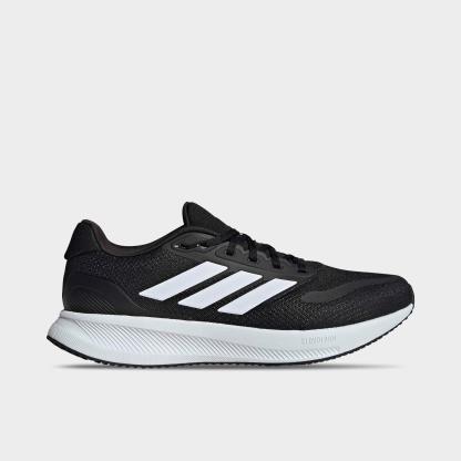 Men's adidas Runfalcon 5 Running Shoes (Wide Width) - Black/Cloud White/Black - Left shoe facing left. Outside of the shoe.