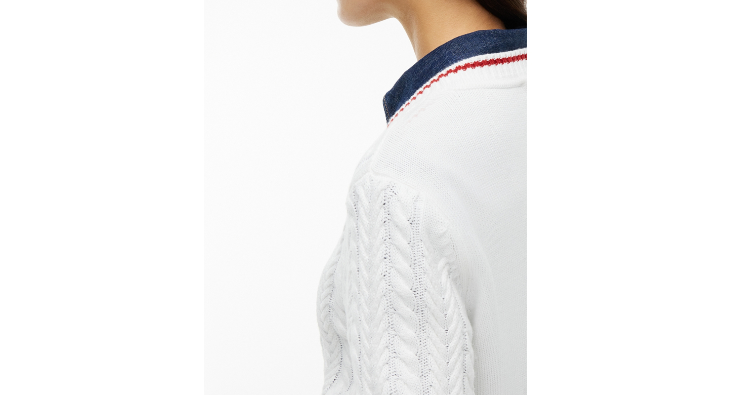 Tommy Hilfiger Women's Cable-Knit V-Neck Sweater - Ecru