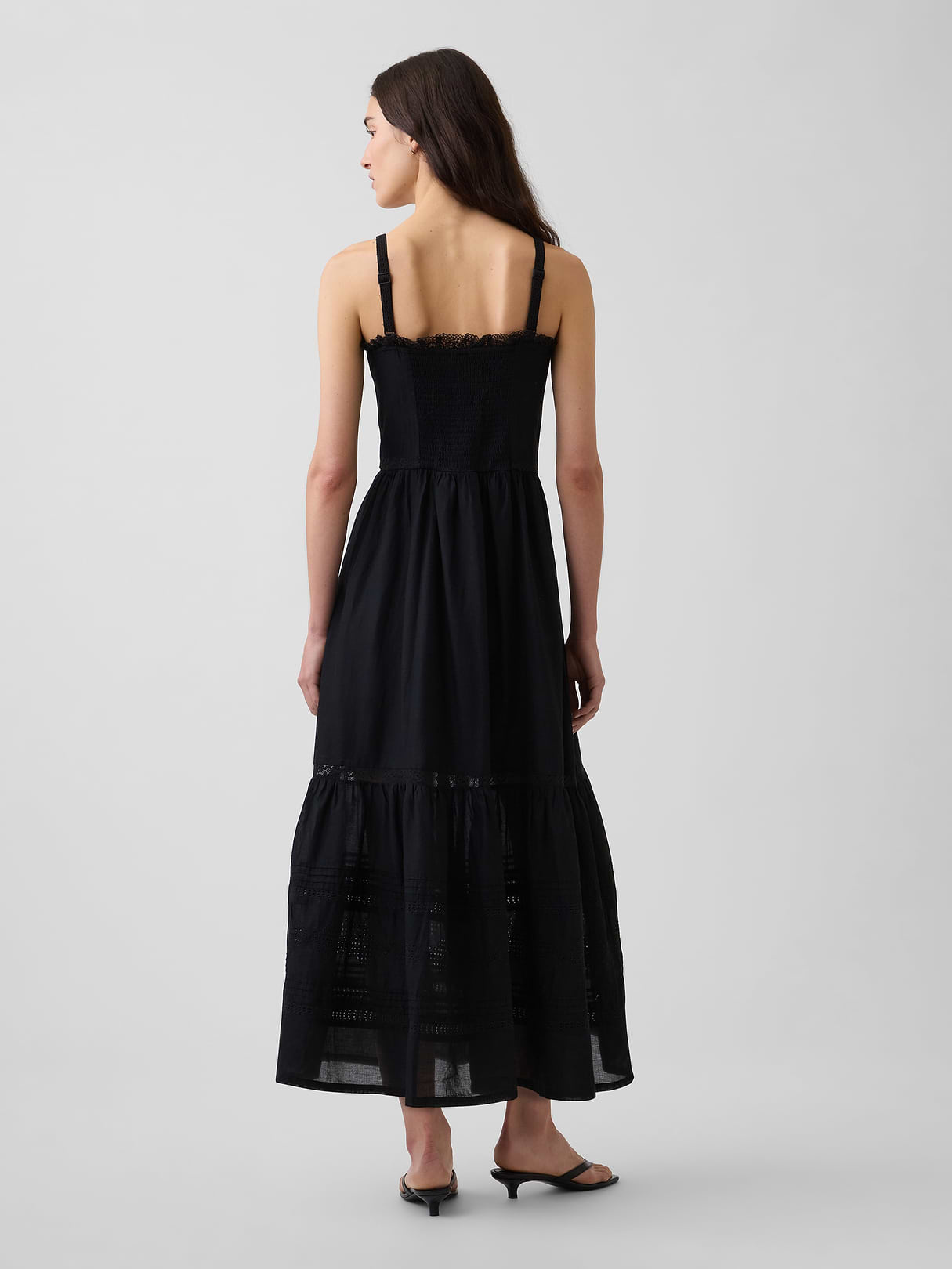 Eyelet Tiered Maxi Dress - True black