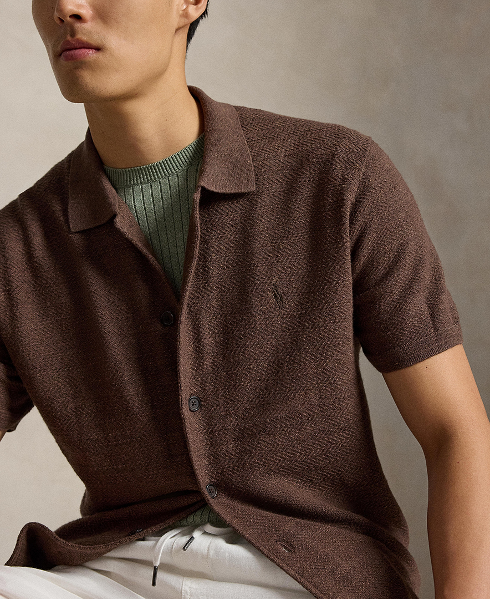 Polo Ralph Lauren Men's Cotton-Linen Cardigan Shirt - Nutmug Brown Heather