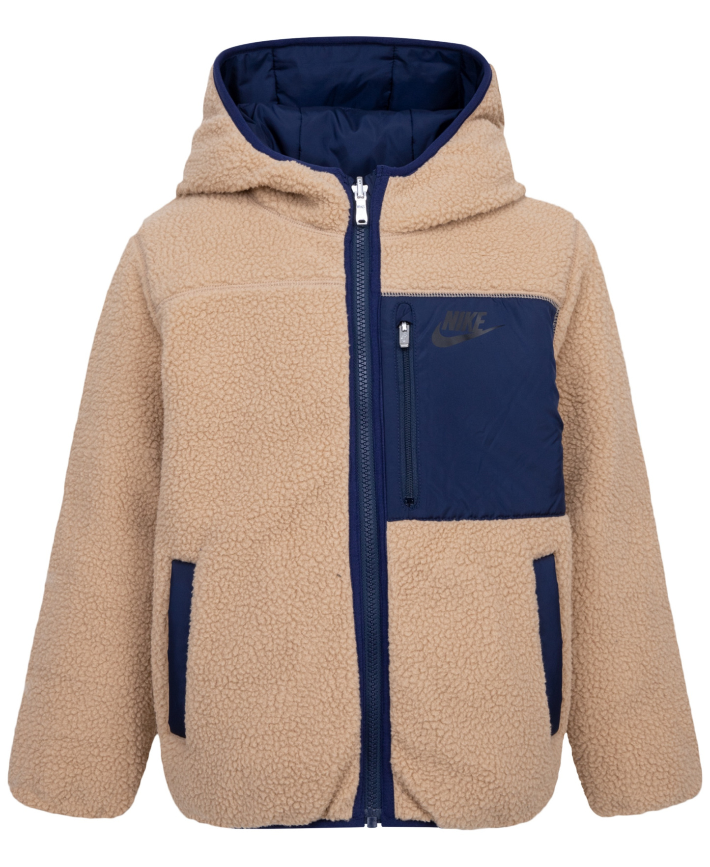 Nike Boys' 4-7 Reversible Faux-Sherpa Hooded Jacket - Navy