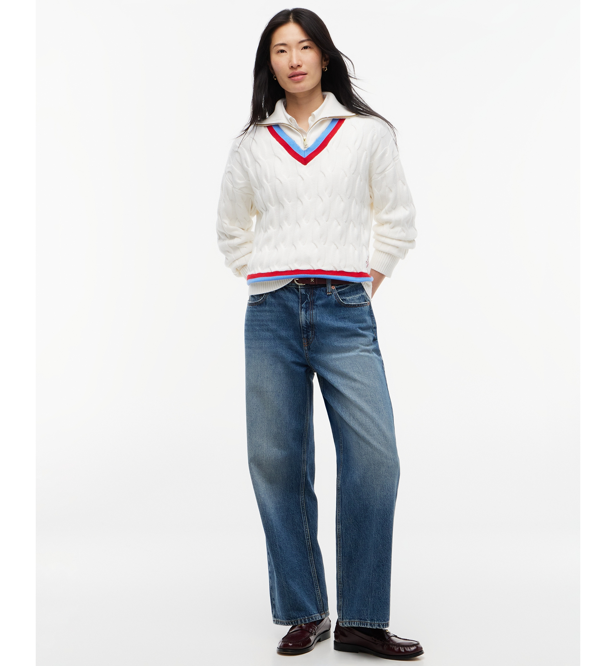 Tommy Hilfiger Women's Cable Half Zip Cricket Turtleneck Relaxed-Fit Sweater - Ecru