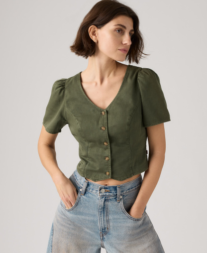 Levi's Women's Moxie Cotton Short-Sleeve Denim Blouse - Deep Depth