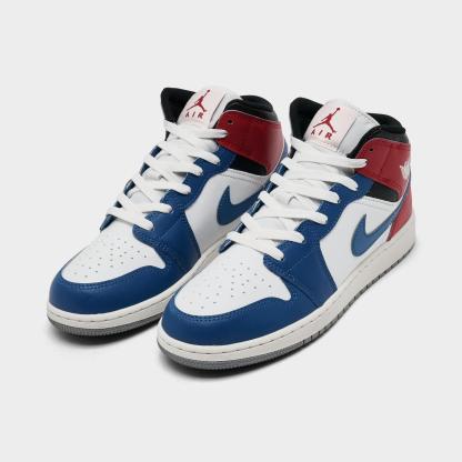 Big Kids' Air Jordan Retro 1 Mid Casual Shoes - True Blue/Varsity Red/Black/Summit White - view 2