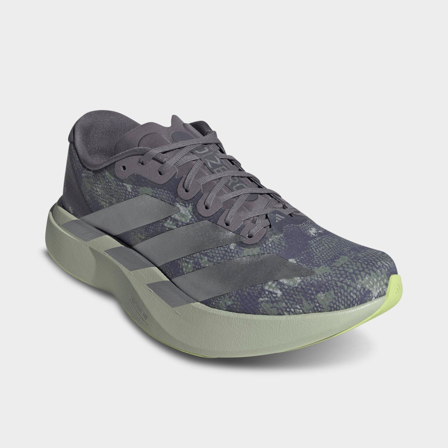 Men's adidas Adizero EVO SL Woven Running Shoes - Part 1 - Halo Green/Matte Silver/Semi Frozen Lemon - Both shoes facing left