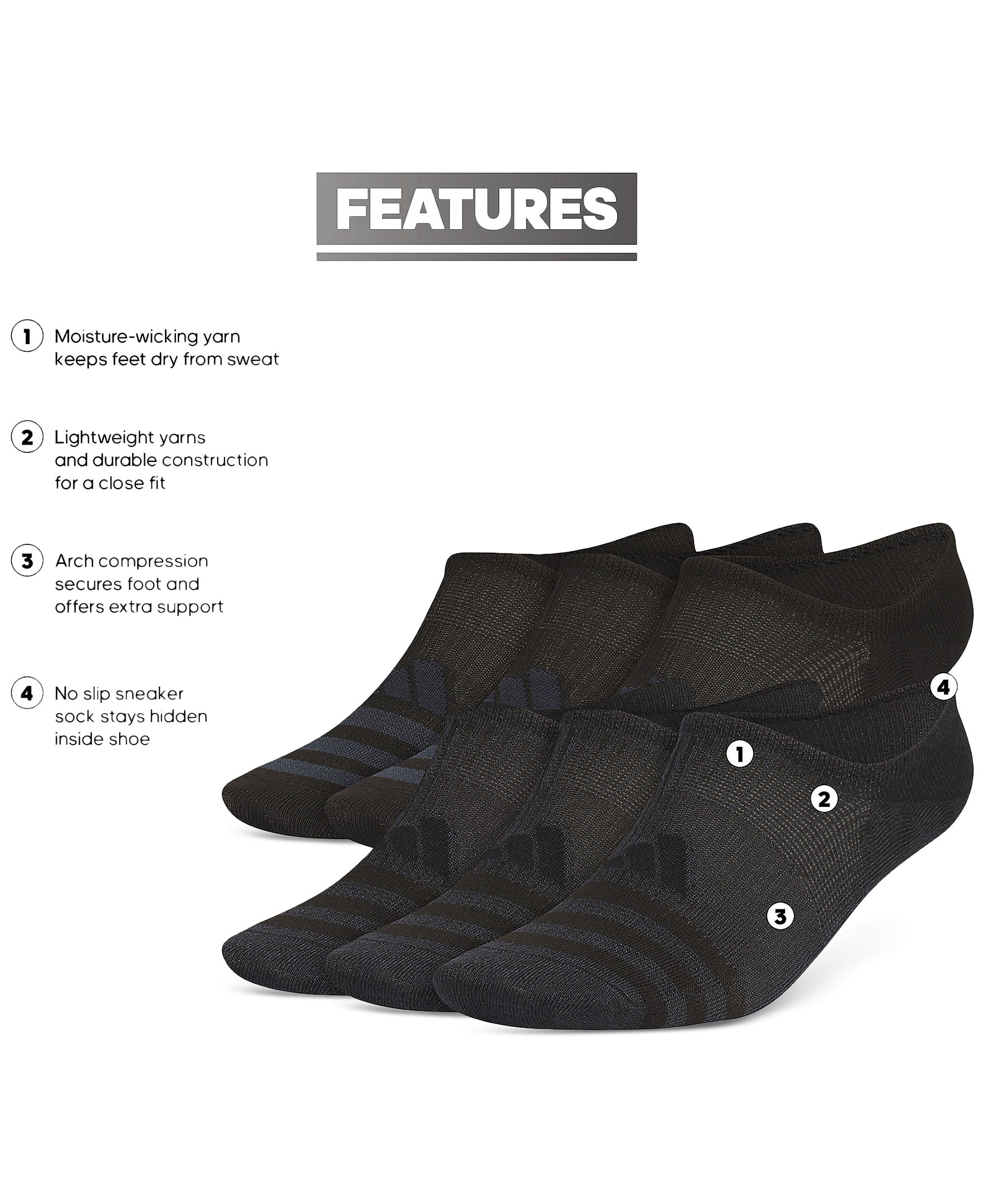 adidas Men's Superlite 3.0 No-Show No-Slip Socks - 6 pk. - Black