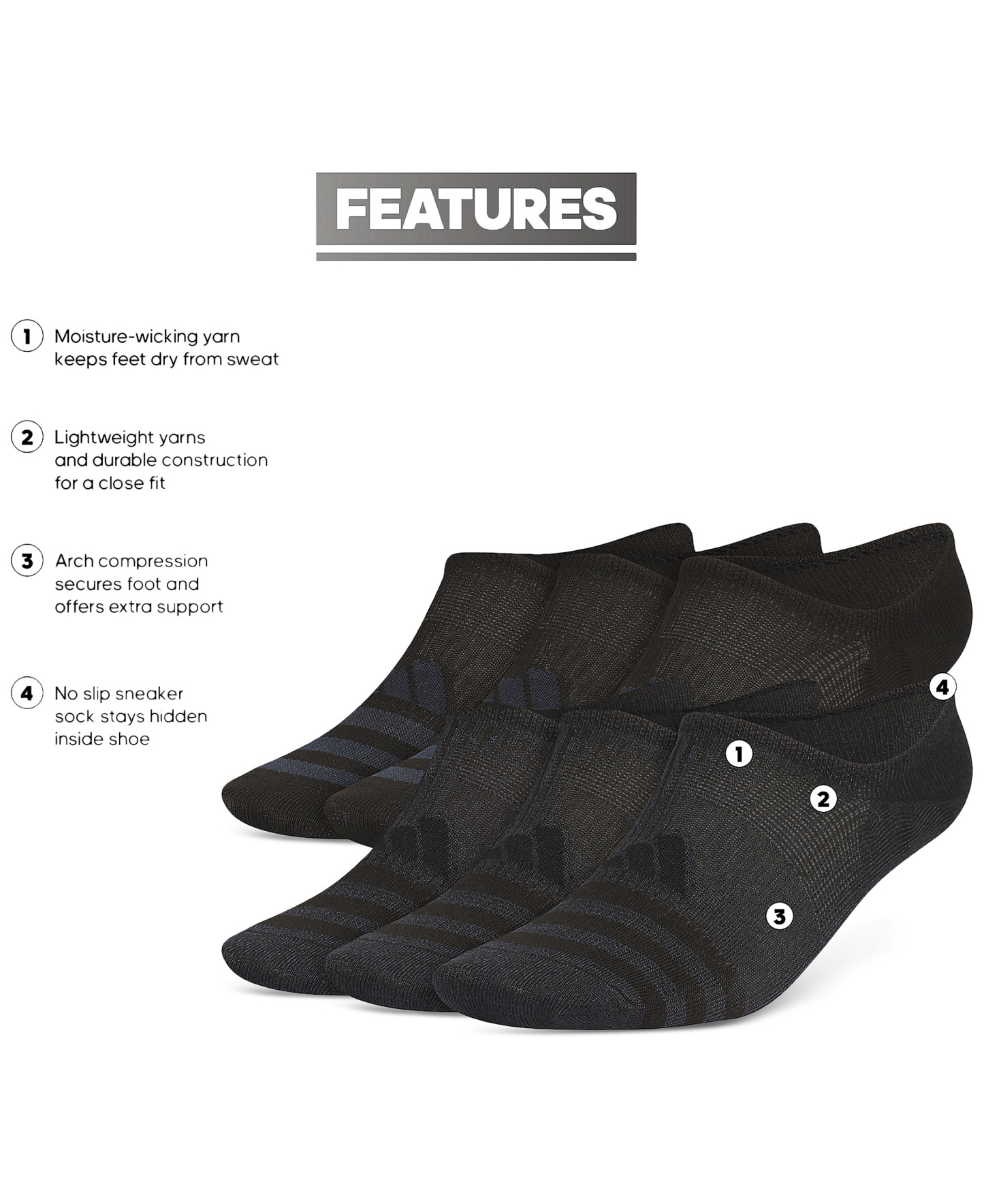 adidas Men's Superlite 3.0 No-Show No-Slip Socks - 6 pk. - Black