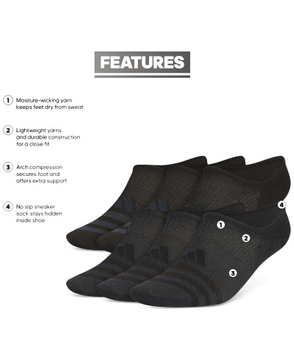 adidas Men's Superlite 3.0 No-Show No-Slip Socks - 6 pk. - Black
