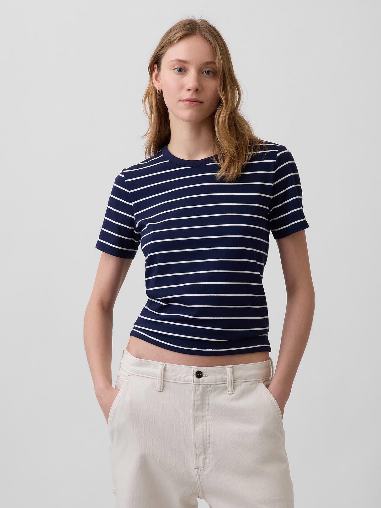 Organic Cotton VintageSoft T-Shirt - Navy blue & white stripe
