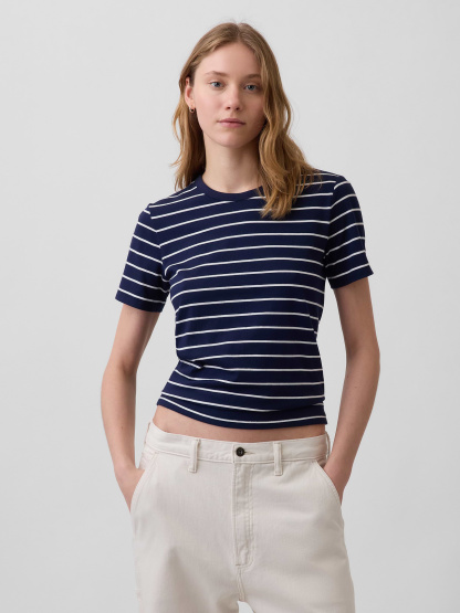 Organic Cotton VintageSoft T-Shirt - Navy blue & white stripe