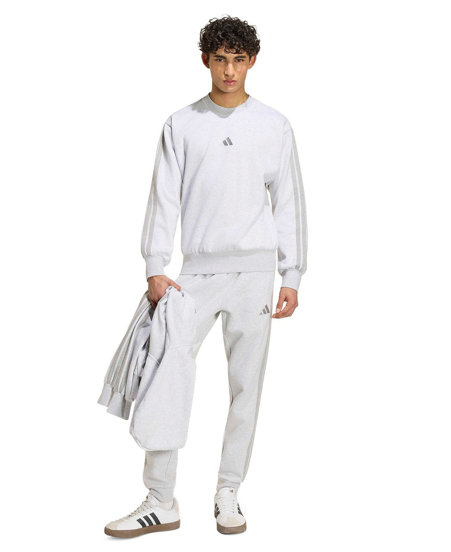 adidas Men's Essentials Three-Stripes Regular-Fit Fleece Joggers - Light Gray Heather
