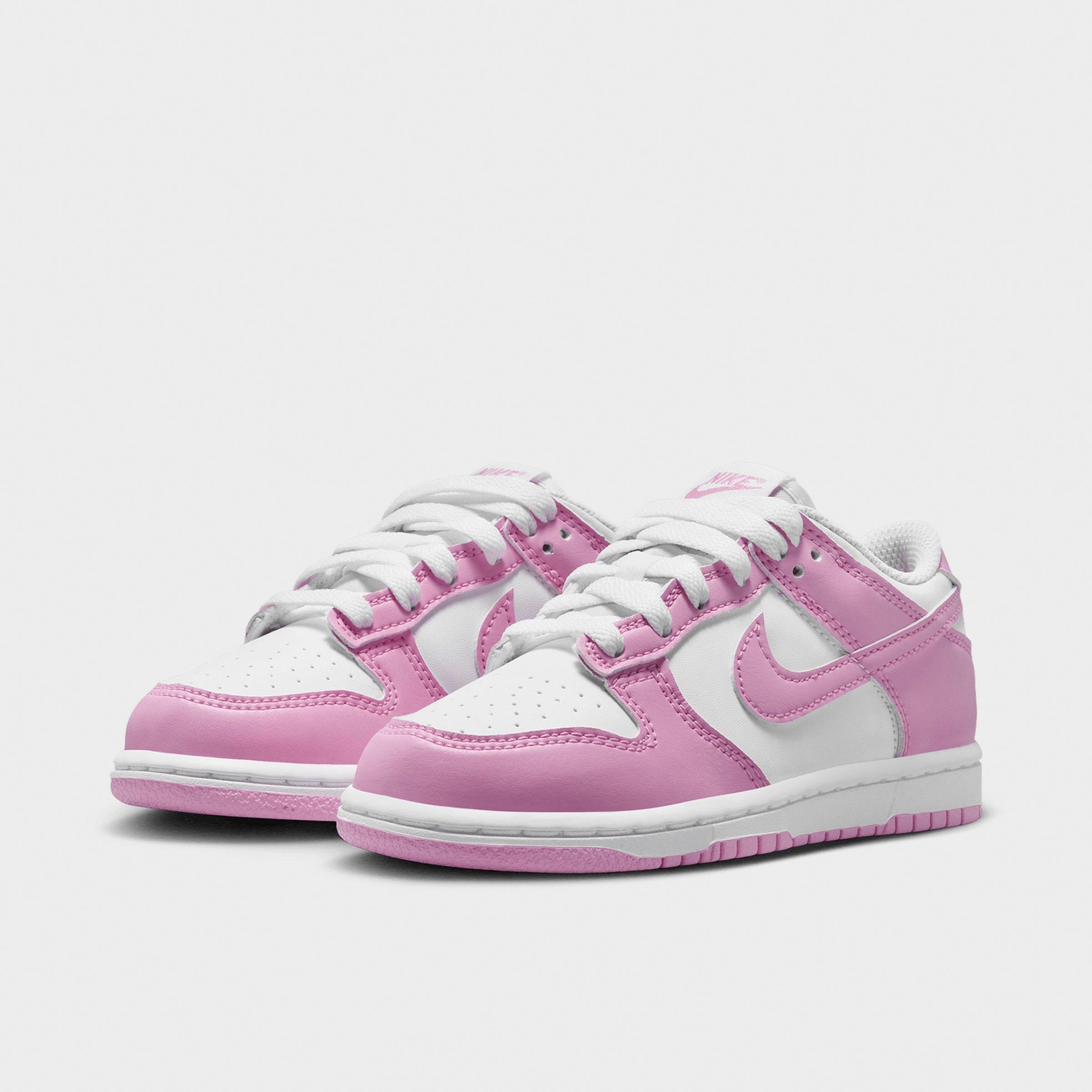 Little Kids' Nithtke Dunk Low Casual Shoes - Part 2 - White/White/White/Pink Rise - Both shoes facing left