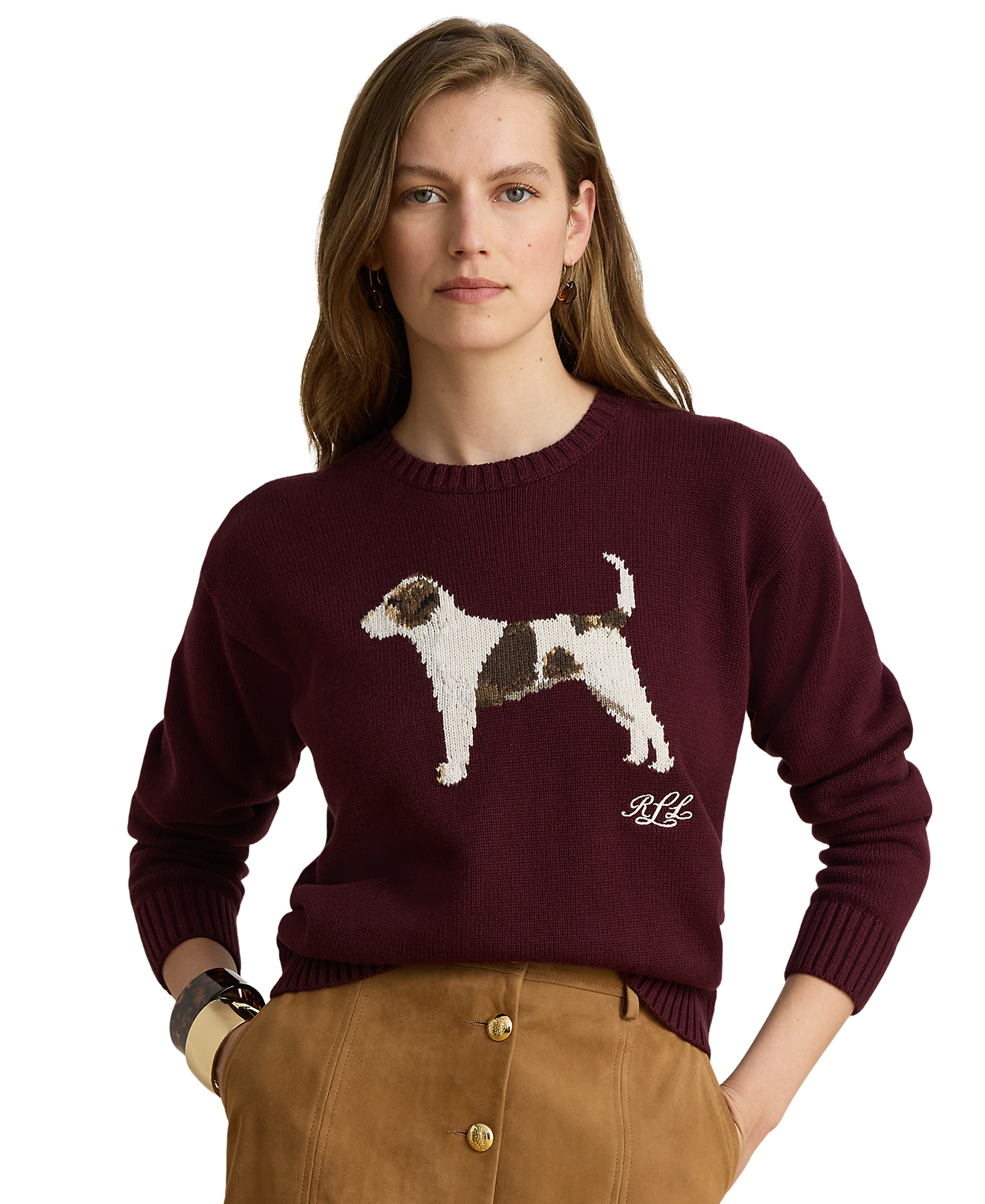 Lauren Ralph Lauren Women's Cotton Dog Sweater - Dark Garnet Multi